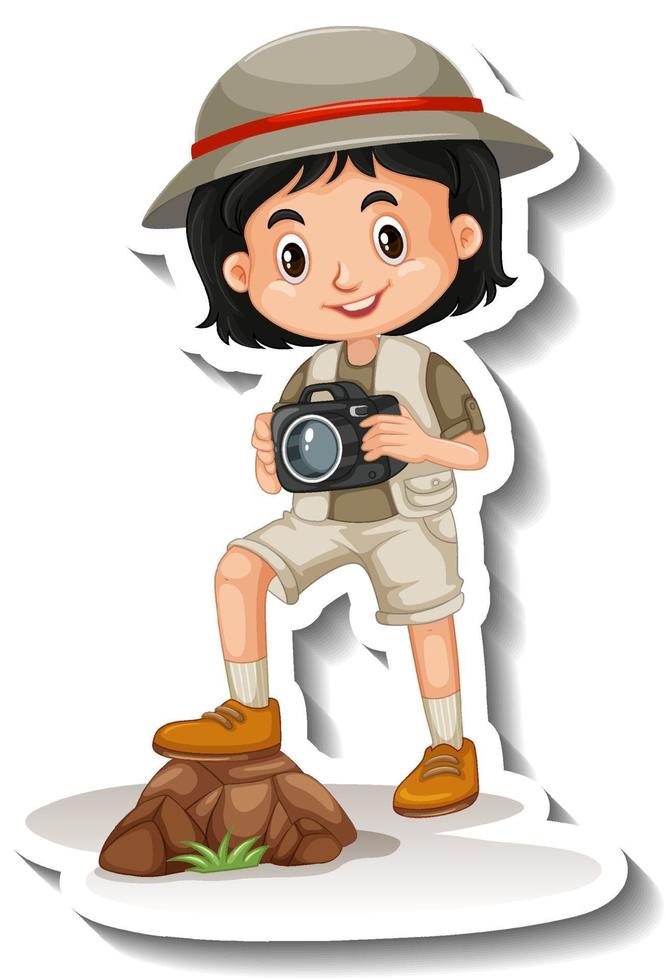 A sticker template of girl cartoon character vector