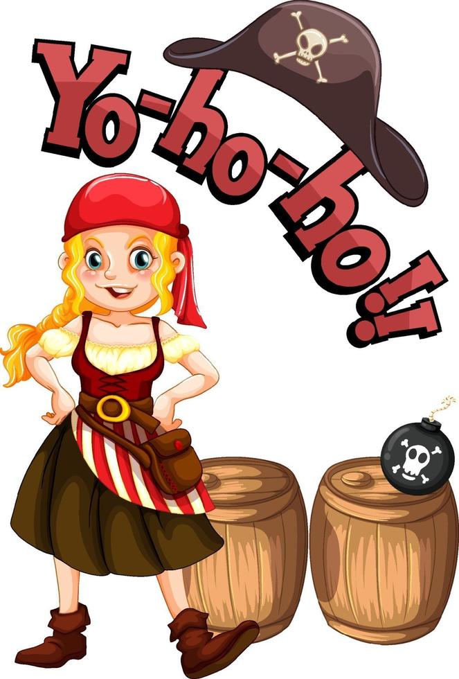 Yo Ho Ho font with a pirate girl cartoon character vector