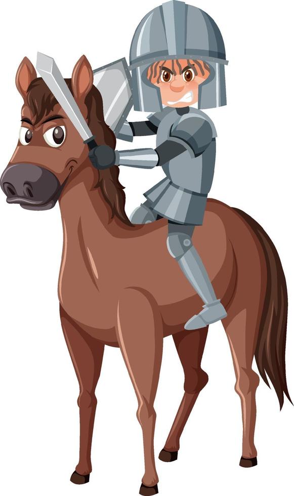 Knight riding horse cartoon character on white background vector