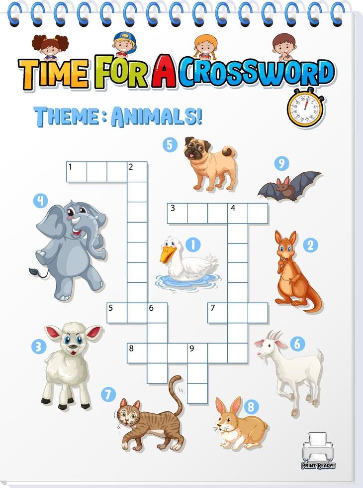 Crossword puzzle game template about animals 3244326 Vector Art at Vecteezy