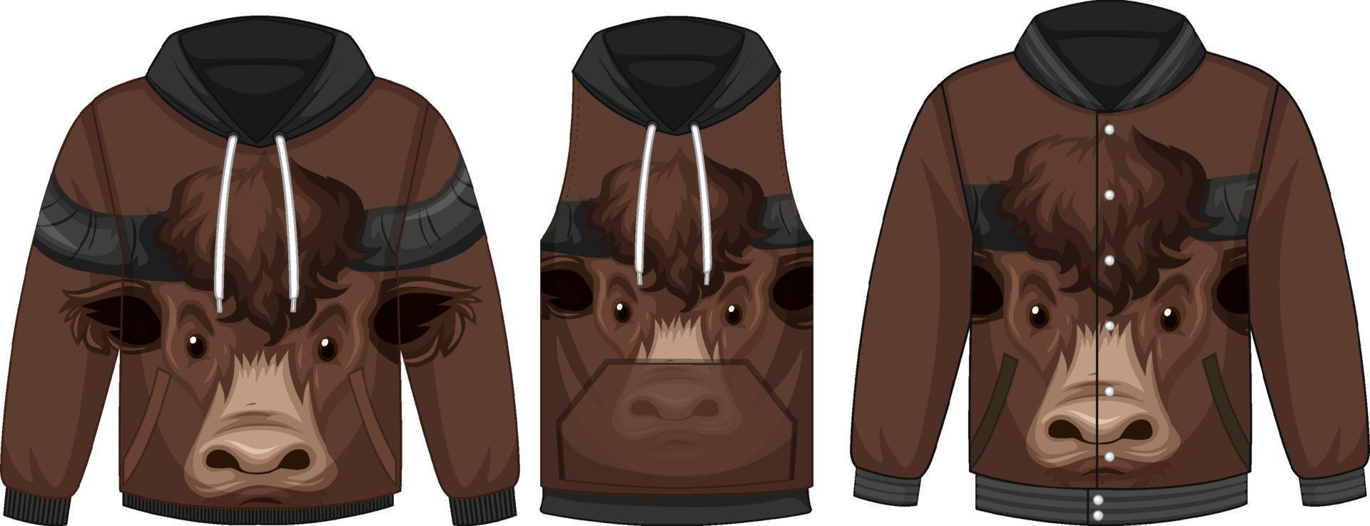 Set of different jackets with bull face template vector