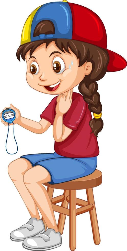 Cute girl sitting on a chair and holding timer vector