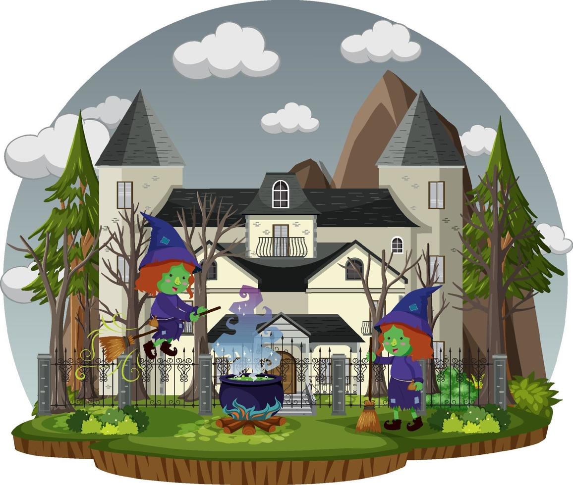 Haunted house with grey sky vector