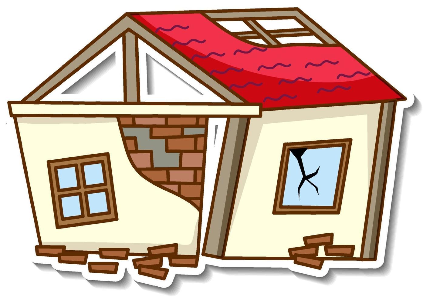 A sticker template with a destroyed house isolated vector