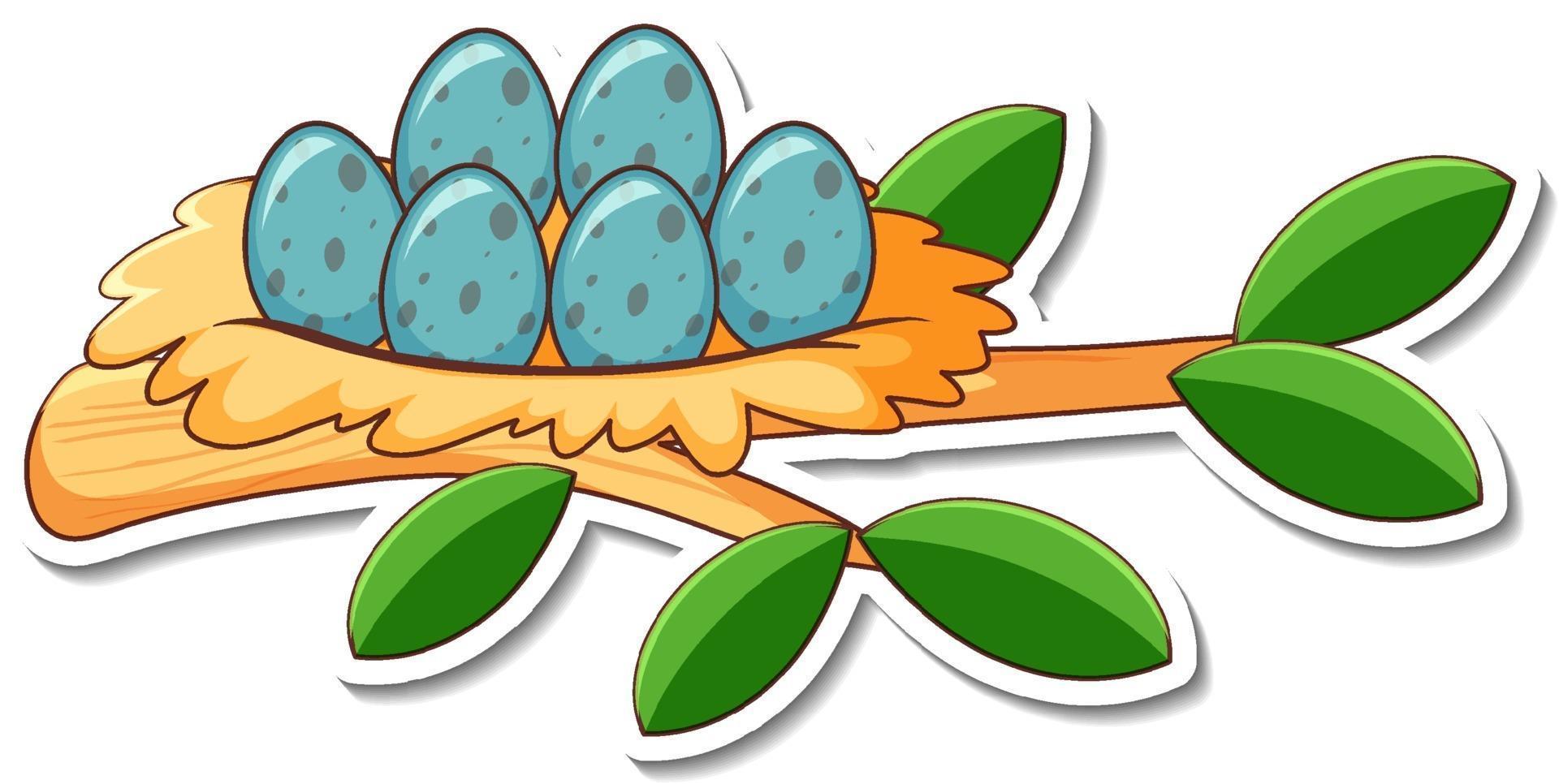 Sticker design with eggs in bird nest isolated vector