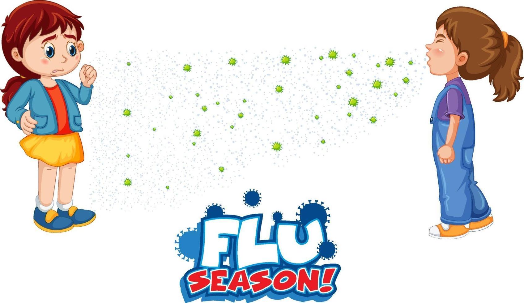 Flu Season font with a girl look at her friend sneezing vector