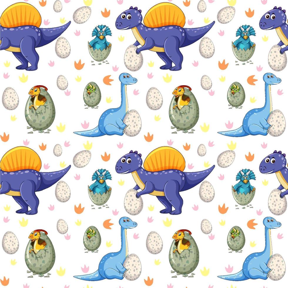 Seamless pattern with various dinosaurs and dino eggs vector