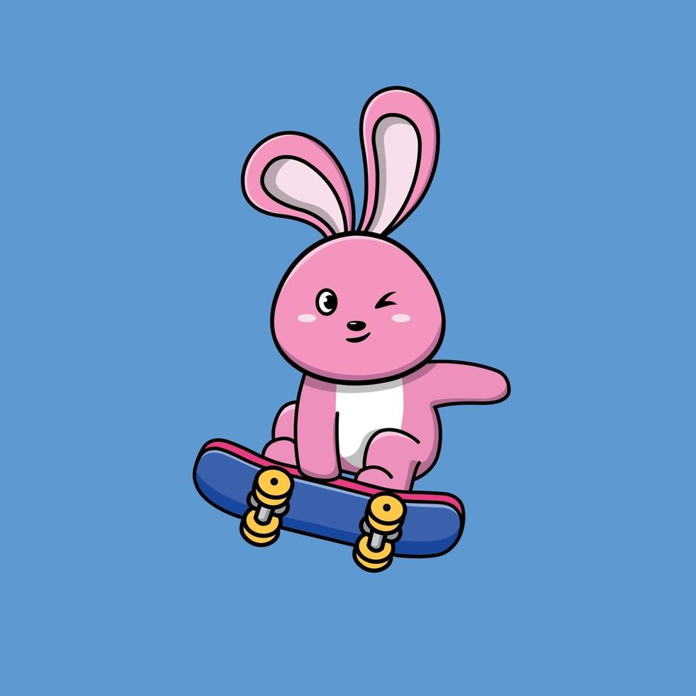 lindo conejo jugando patineta vector