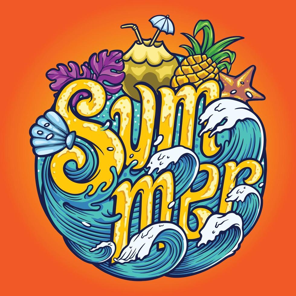 Summer Wave Typeface Tropical Illustration vector