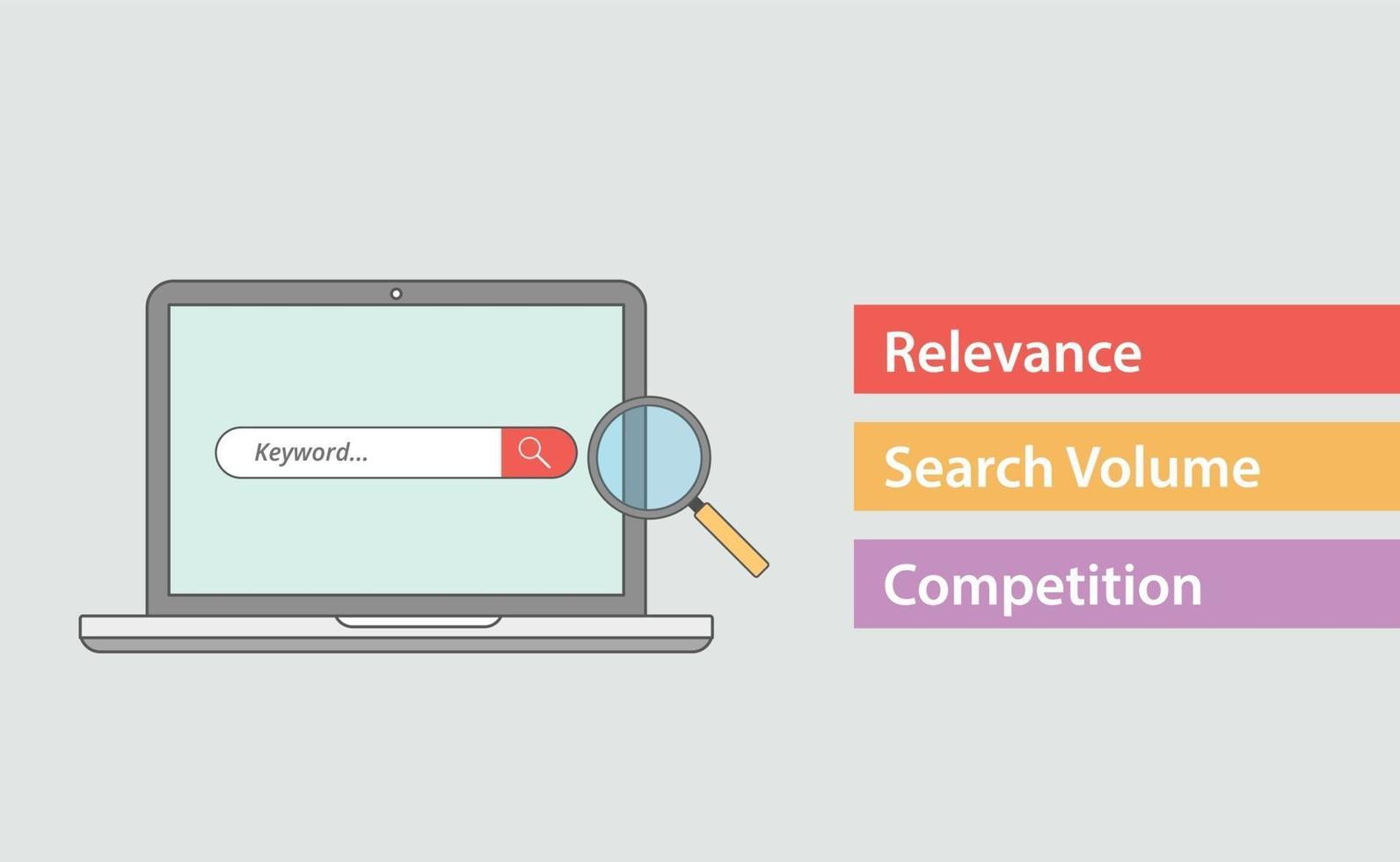 seo keyword attribute with three most important things vector