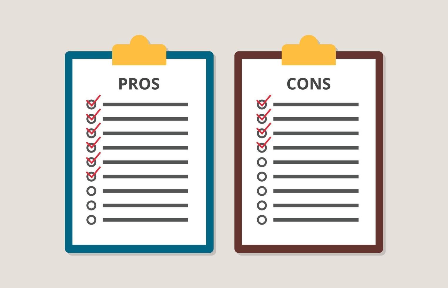 pros and cons versus compare choice checklist in clipboard vector