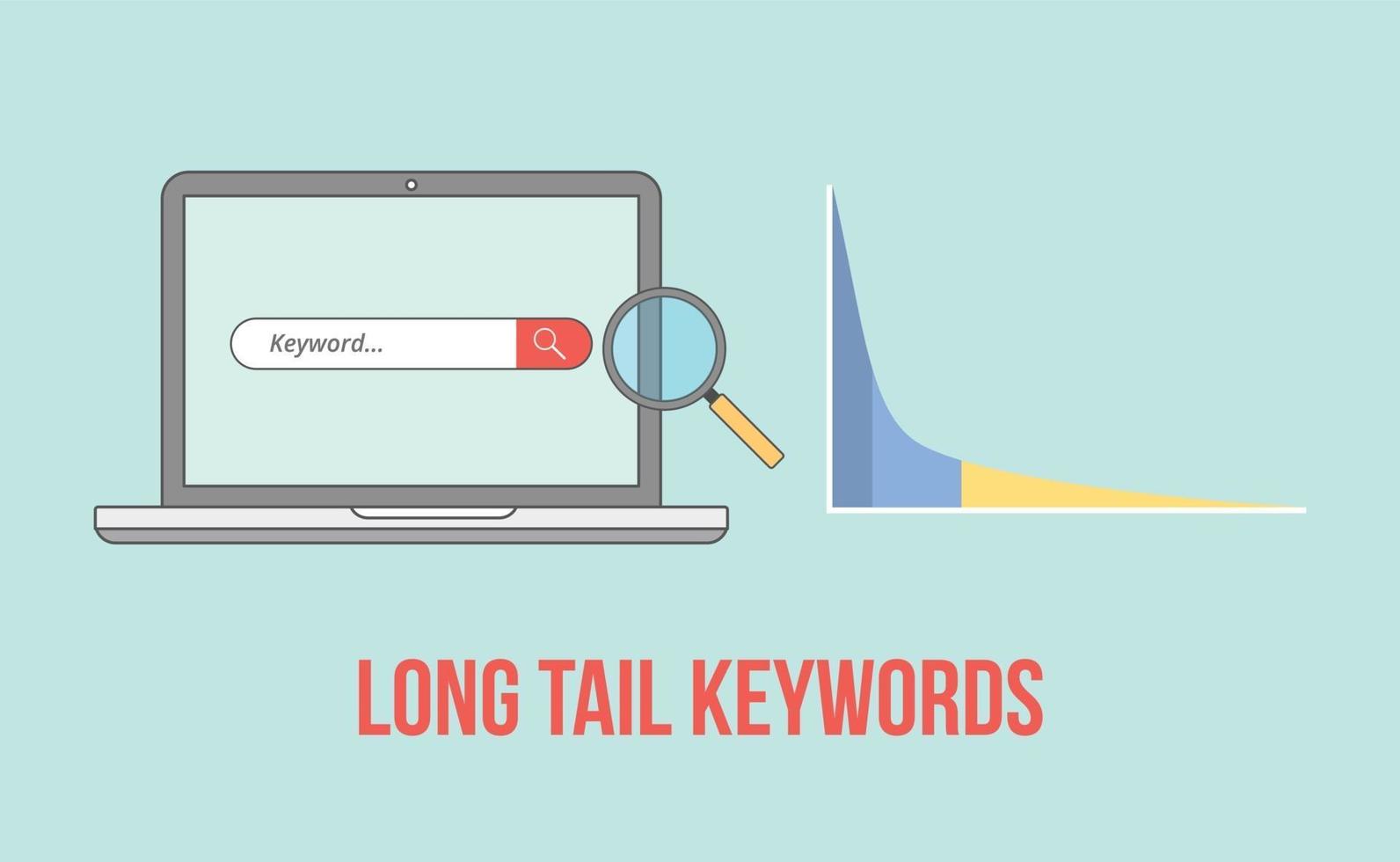 long tail keywords with laptop and graph chart illustration vector