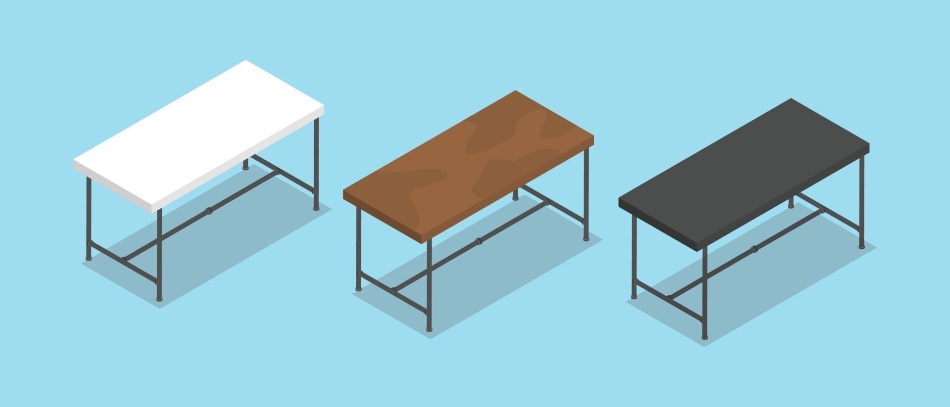 desk or table collection with flat style and isometric vector