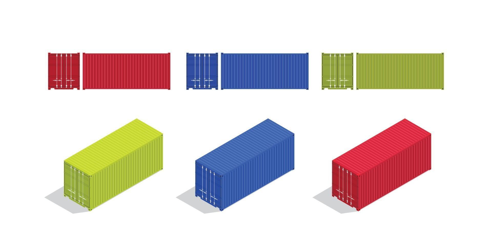 container isometric and from front set collection with various color vector