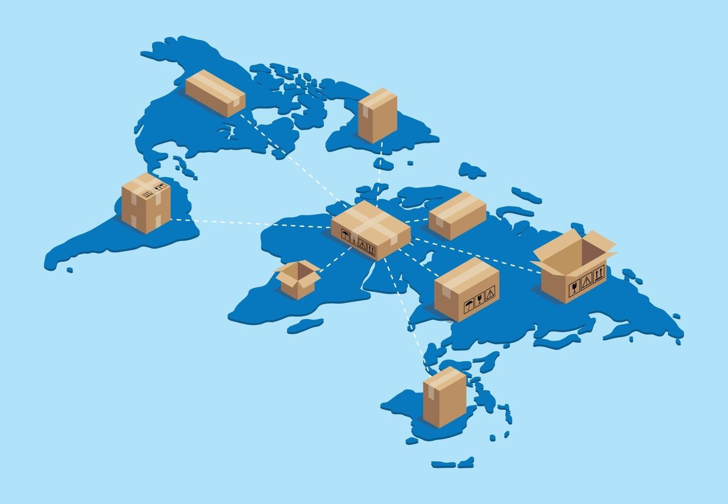 shipping worldwide international with cardboard networking vector