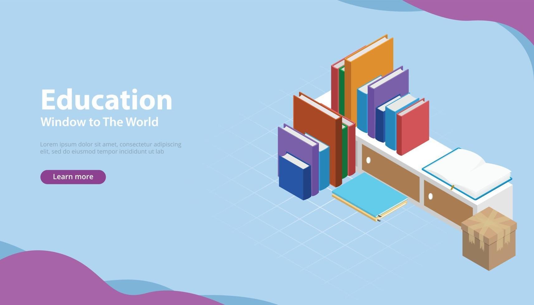 banner de estilo de educación de libro con vector de modelos isométricos