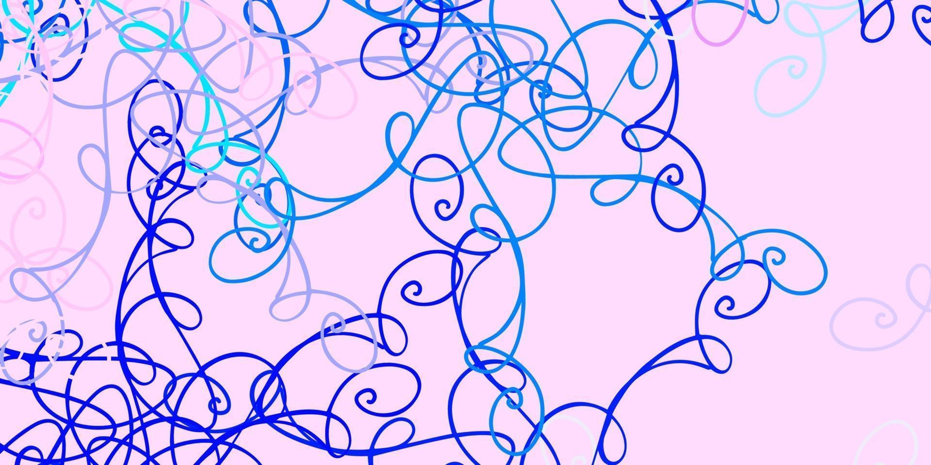 patrón de vector rosa claro, azul con líneas curvas.