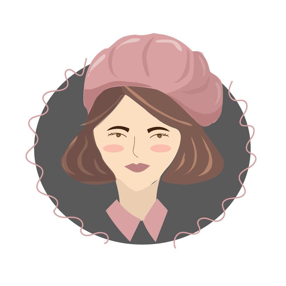 mujer con pelo corto con sombrero boina vector