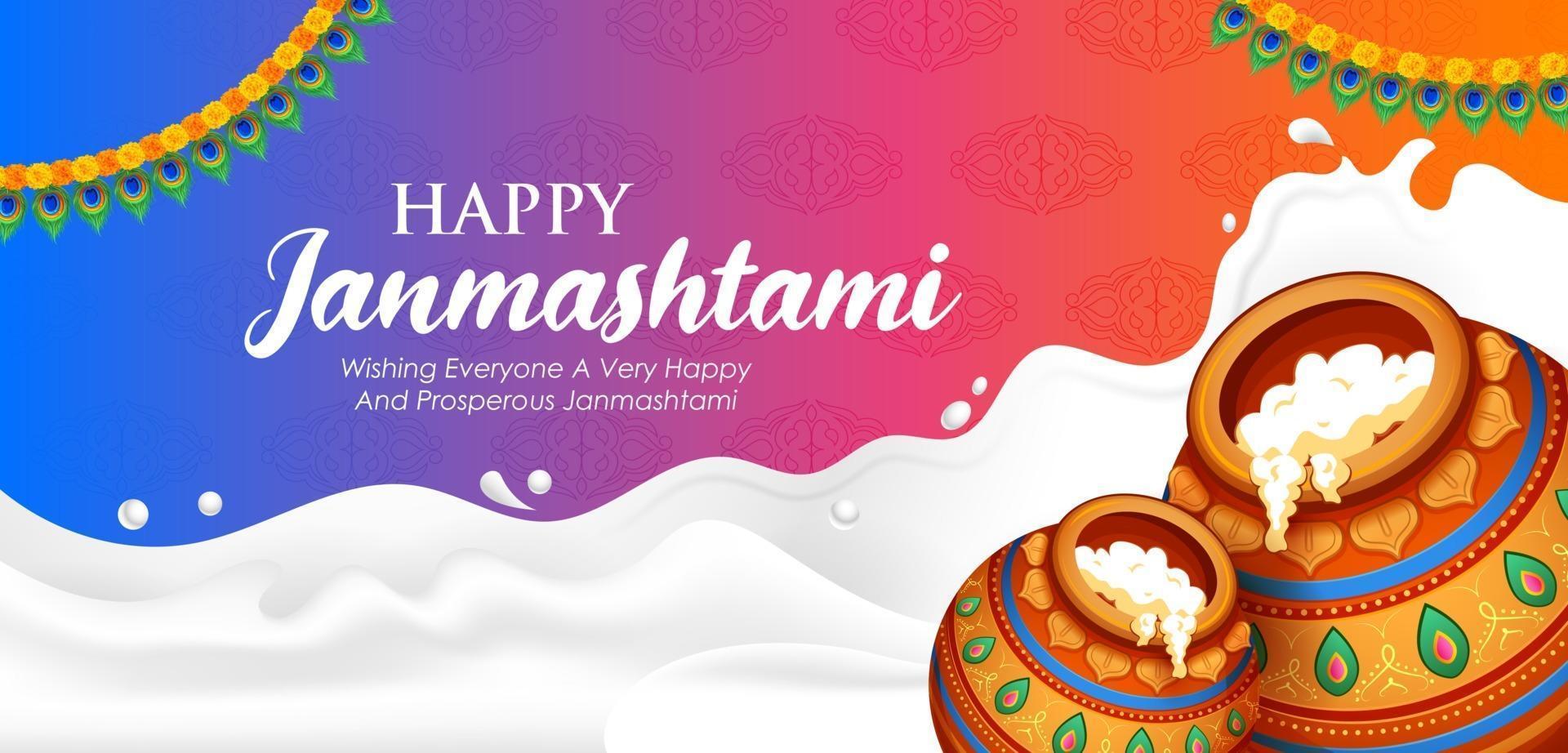 Happy Janmashtami festival background of India vector