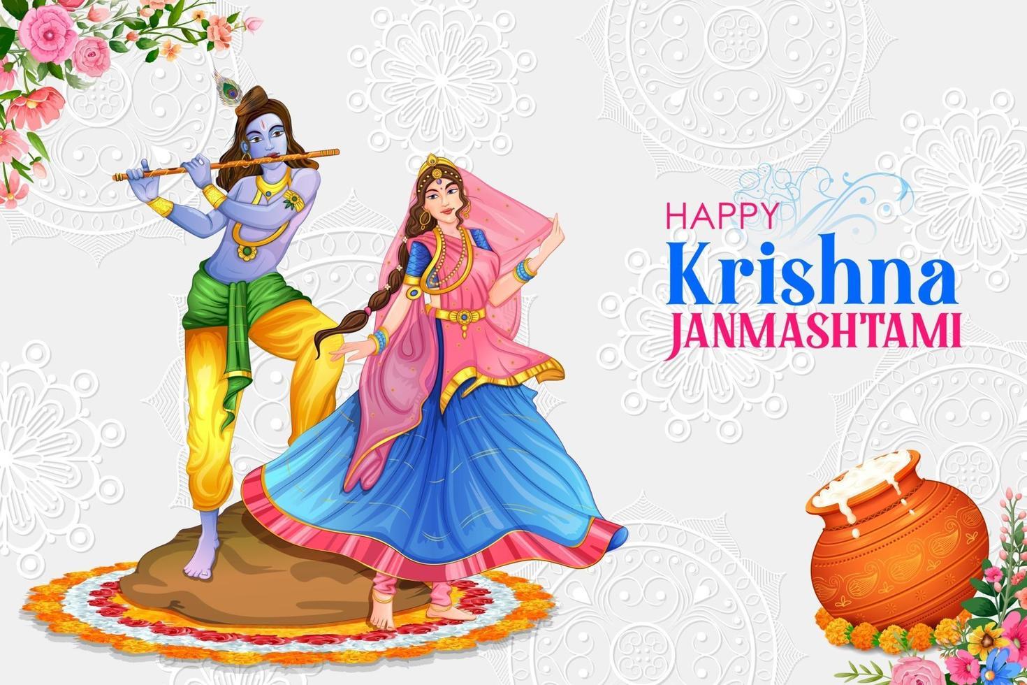 Lord Krishna in Happy Janmashtami festival background of India vector