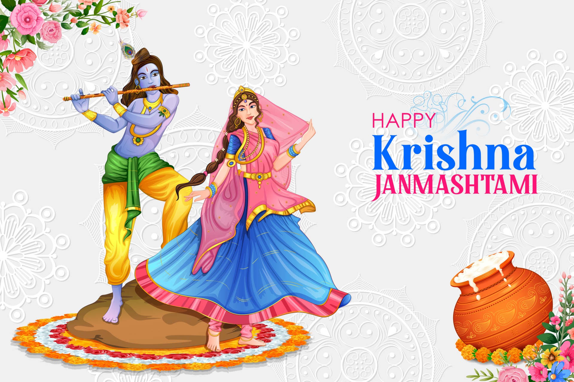 Lord Krishna in Happy Janmashtami festival background of India 3244986  Vector Art at Vecteezy