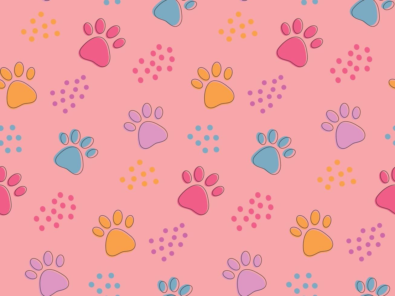 Cute seamless pattern with colorful pets paws. vector