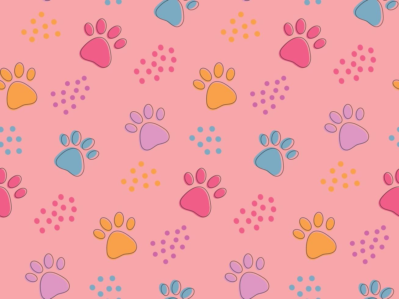 Cute seamless pattern with colorful pets paws. vector