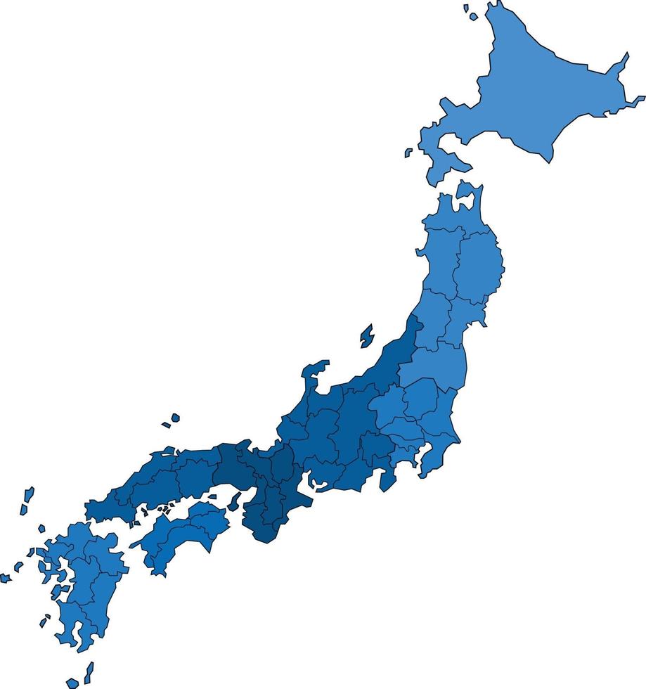 Mapa de Japón de contorno azul sobre fondo blanco. ilustración vectorial. vector