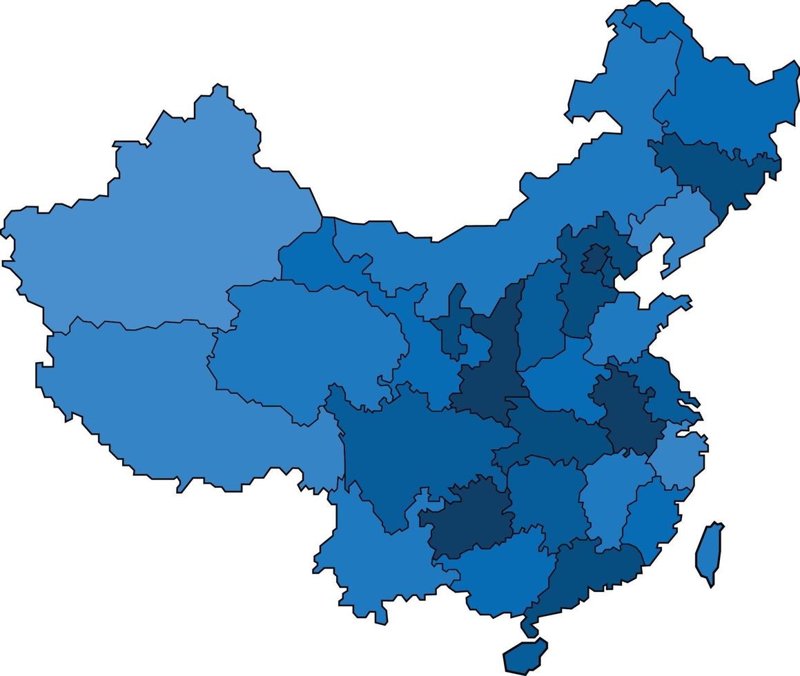 Mapa de China de contorno azul sobre fondo blanco. ilustración vectorial. vector