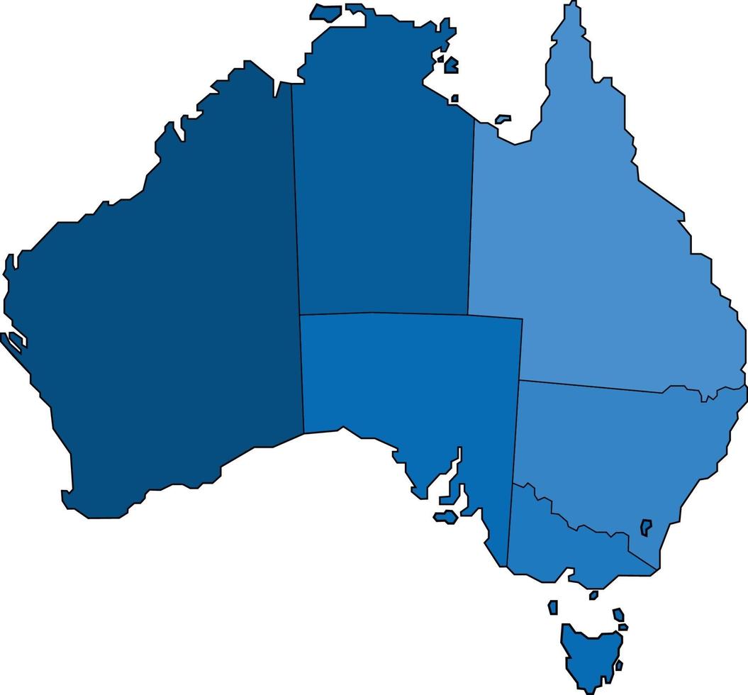 Mapa de Australia de contorno azul sobre fondo blanco. ilustración vectorial. vector