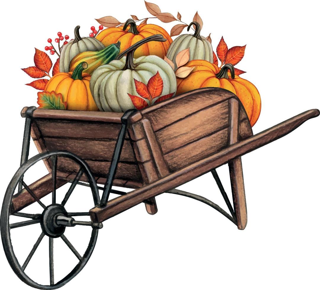 Watercolor hand drawn fall pumpkin composition vector
