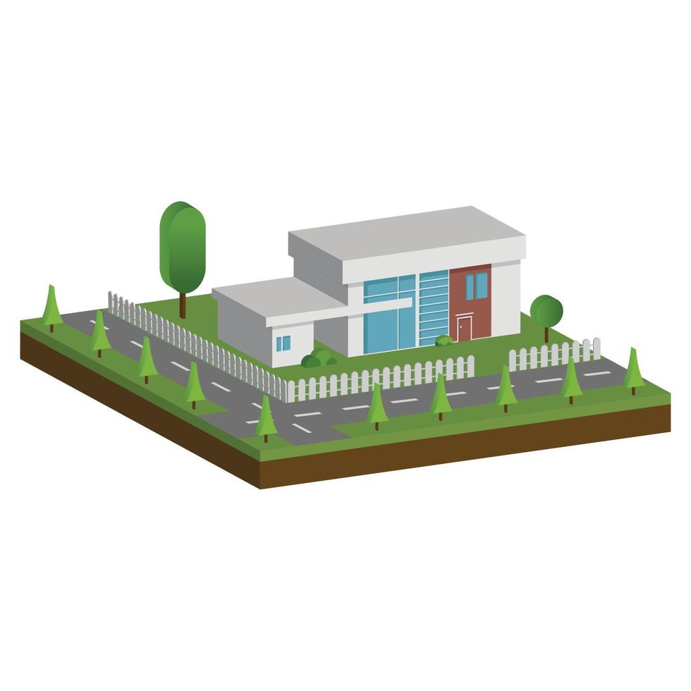 Casas isométricas y 3d, diseño plano de casa de arquitectura moderna. vector