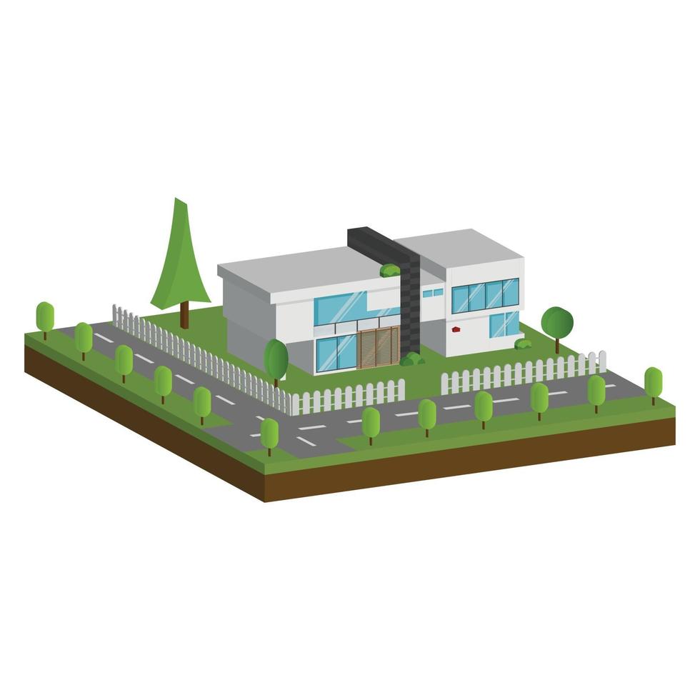 Casas isométricas y 3d, diseño plano de casa de arquitectura moderna. vector