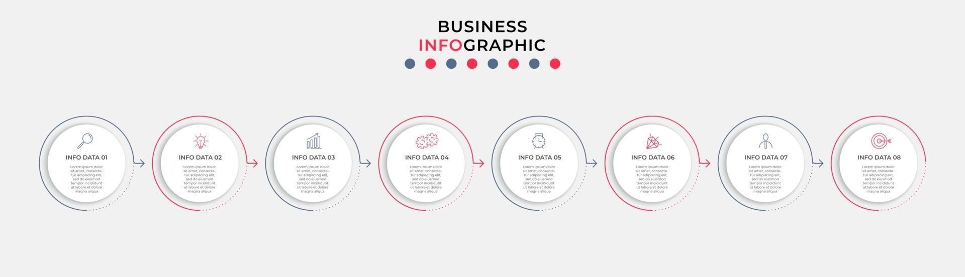 Plantilla de negocio de diseño infográfico con iconos y 8 opciones o pasos. vector