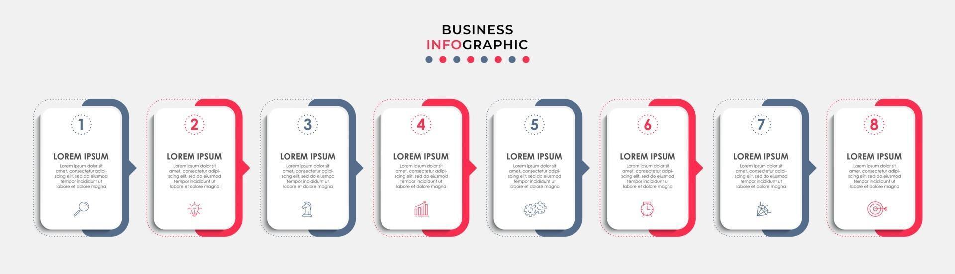 Plantilla de negocio de diseño infográfico con iconos y 8 opciones o pasos. vector