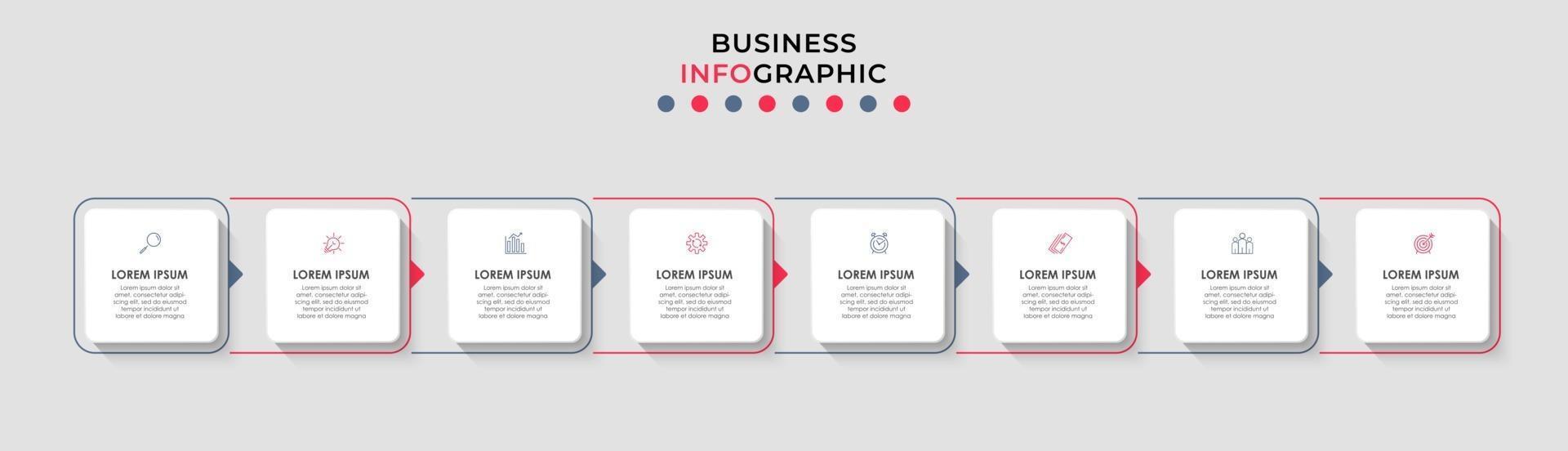 Plantilla de negocio de diseño infográfico con iconos y 8 opciones o pasos. vector