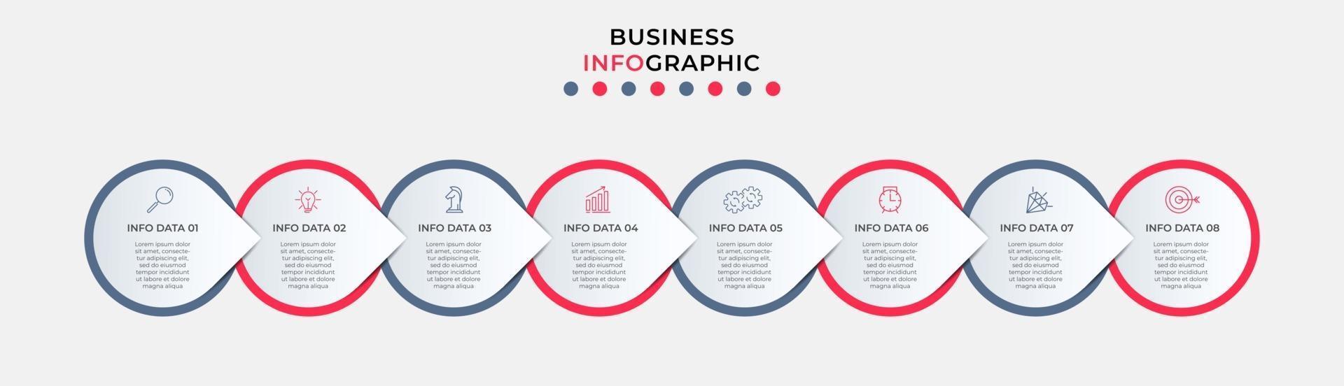 Plantilla de diseño infográfico con iconos y 8 opciones o pasos. vector