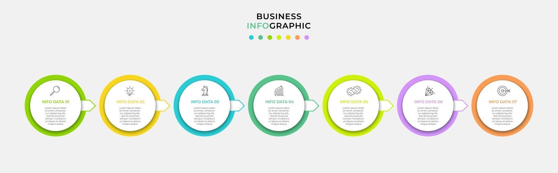 Plantilla de negocio de diseño infográfico con iconos y 7 opciones o pasos. vector