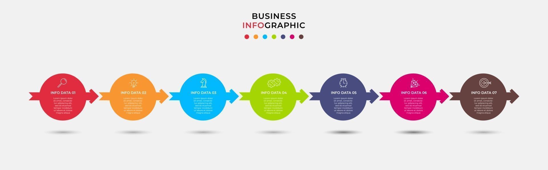 Plantilla de negocio de diseño infográfico con iconos y 7 opciones o pasos. vector