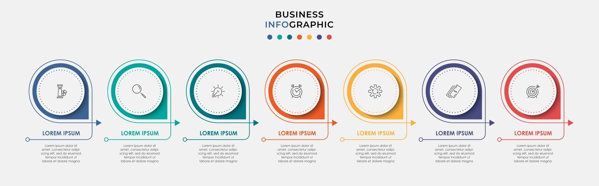 Plantilla de negocio de diseño infográfico con iconos y 7 opciones o pasos. vector