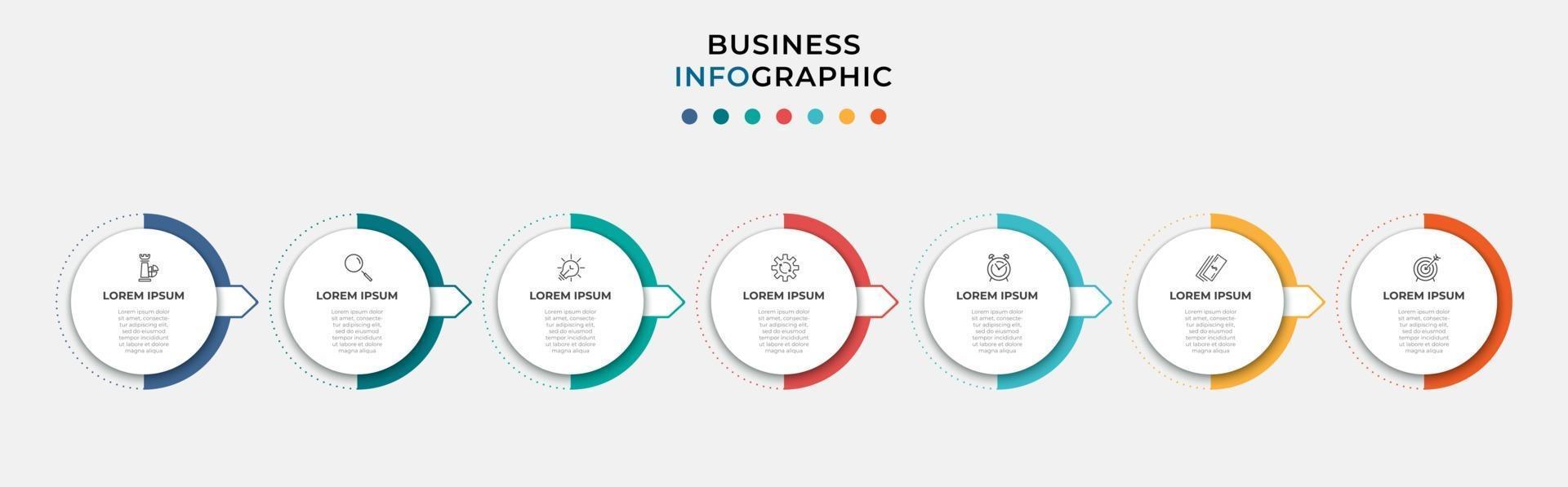 Plantilla de negocio de diseño infográfico con iconos y 7 opciones o pasos. vector