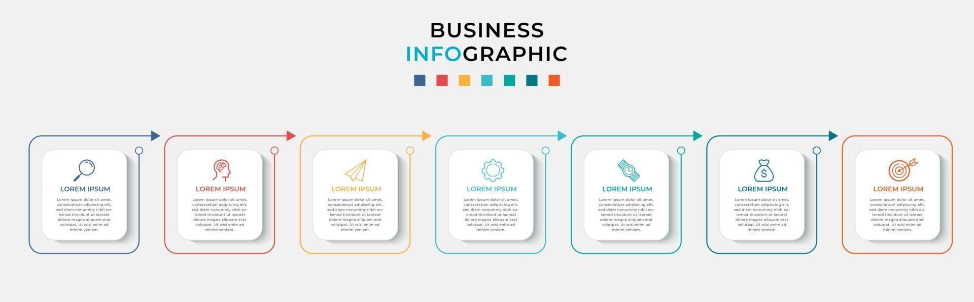 Plantilla de negocio de diseño infográfico con iconos y 7 opciones o pasos. vector