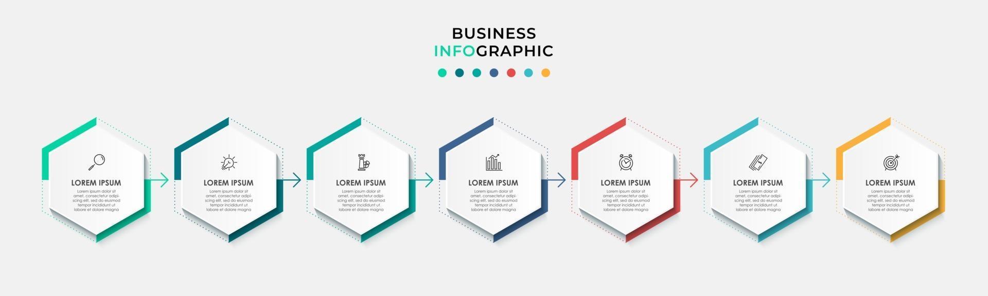 Plantilla de negocio de diseño infográfico con iconos y 7 opciones o pasos. vector