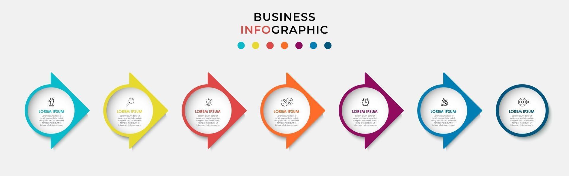 Plantilla de negocio de diseño infográfico con iconos y 7 opciones o pasos. vector