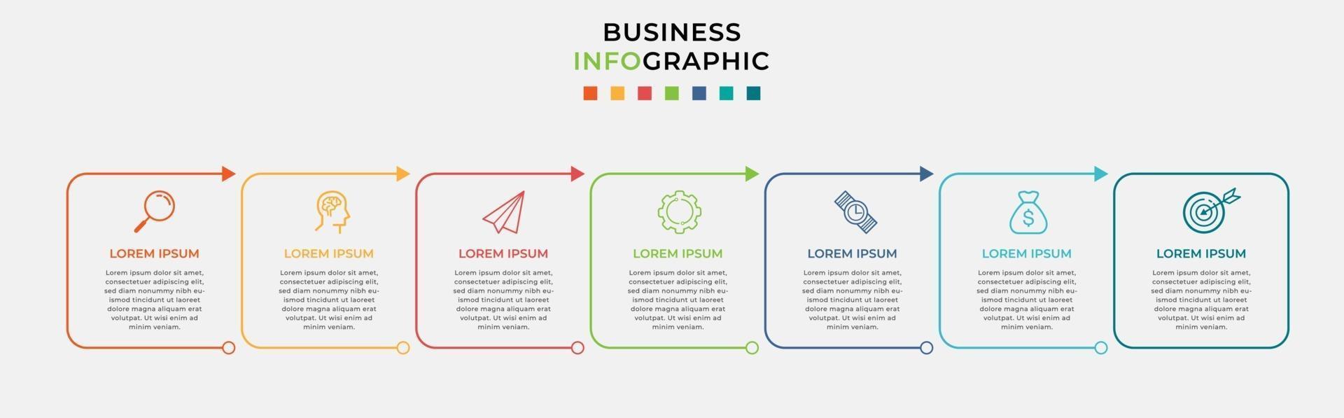 Plantilla de negocio de diseño infográfico con iconos y 7 opciones o pasos. vector