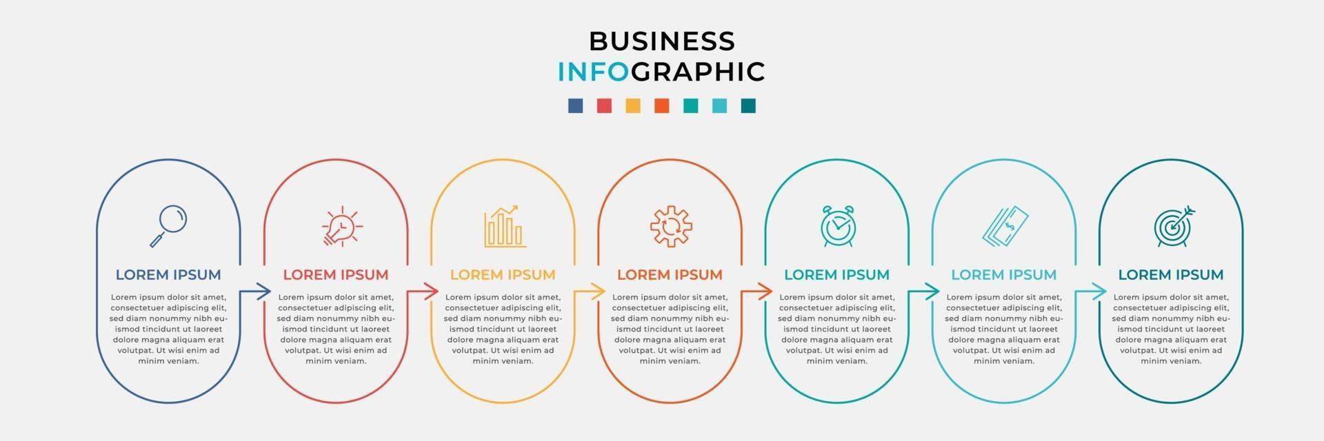 Plantilla de negocio de diseño infográfico con iconos y 7 opciones o pasos. vector