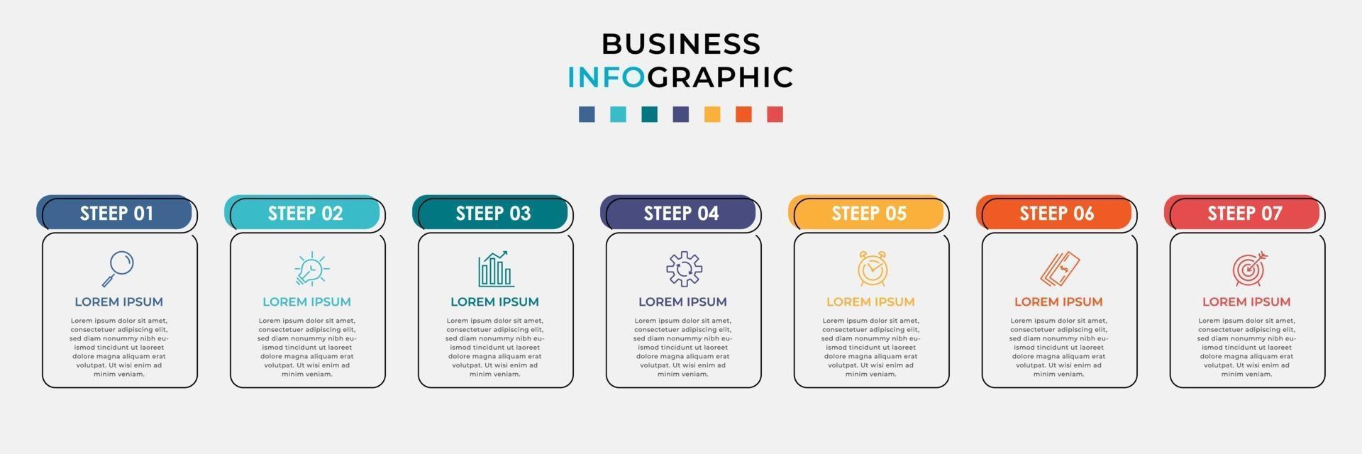 Plantilla de negocio de diseño infográfico con iconos y 7 opciones o pasos. vector