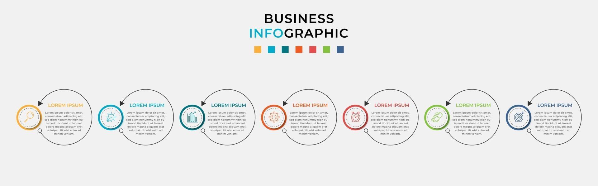 Plantilla de negocio de diseño infográfico con iconos y 7 opciones o pasos. vector