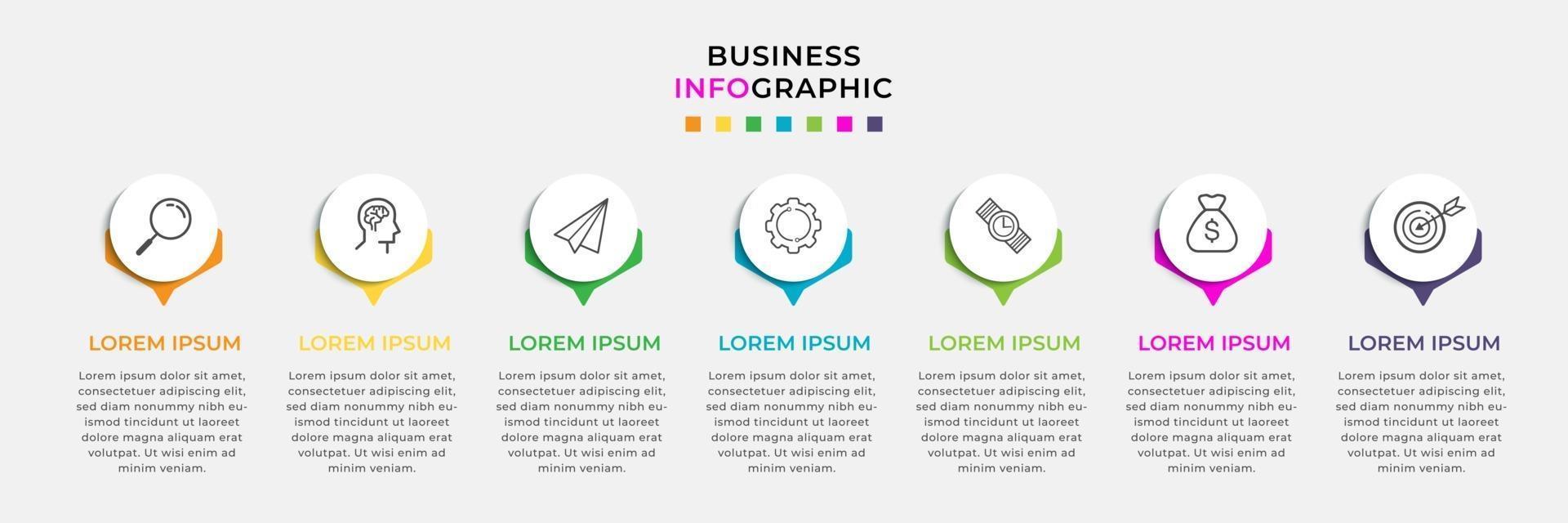 Plantilla de negocio de diseño infográfico con iconos y 7 opciones o pasos. vector