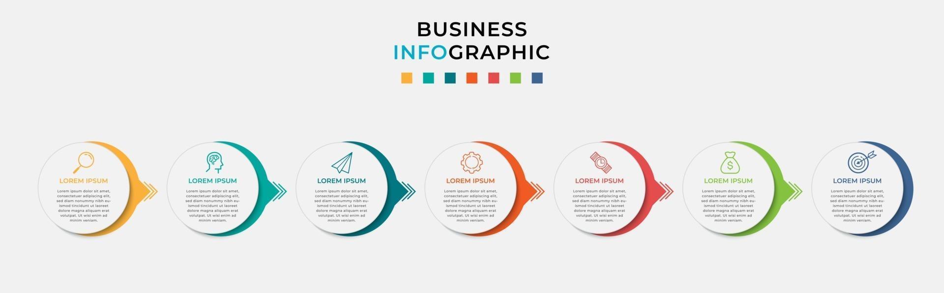 Plantilla de negocio de diseño infográfico con iconos y 7 opciones o pasos. vector